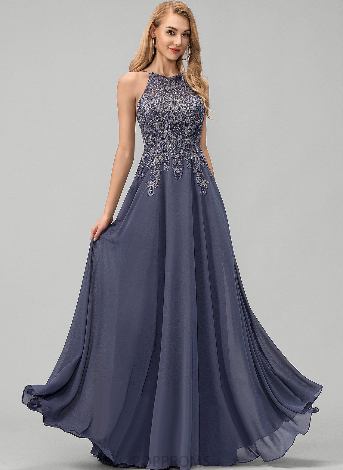 Prom Dresses A-Line With Sequins Chiffon Laney Scoop Lace Floor-Length