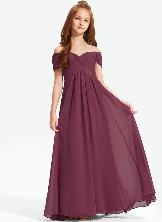 With Cecelia Chiffon Off-the-Shoulder Floor-Length Ruffle A-Line Junior Bridesmaid Dresses