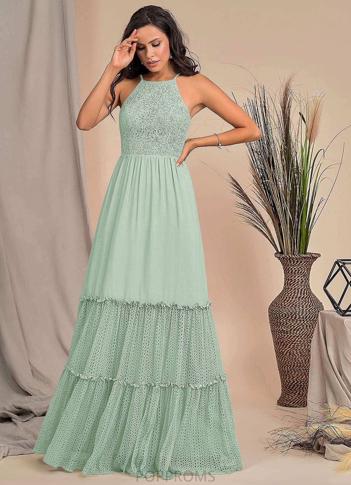 Vera Floor Length Natural Waist A-Line/Princess Spaghetti Staps Sleeveless Bridesmaid Dresses