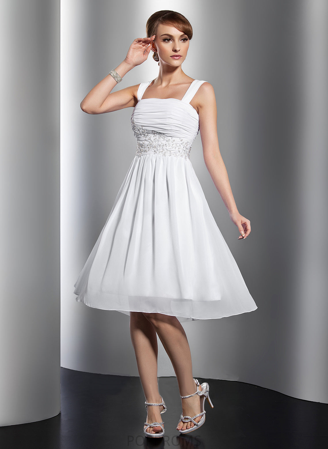 With Ruffle Appliques Chiffon Homecoming Dresses Homecoming A-Line Neckline Dress Paola Knee-Length Beading Square Lace