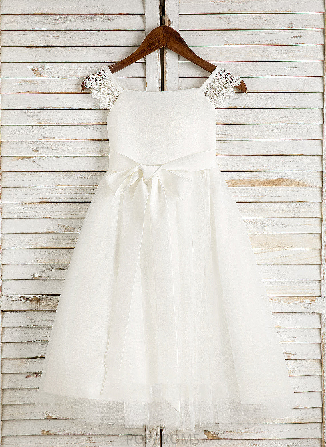 With Satin/Tulle Dress Flower Lace/Sash - Square Neckline Flower Girl Dresses Girl Tea-length A-Line Ellen Sleeveless