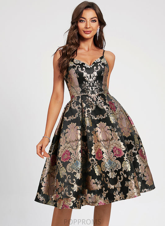 V-neck Satin Lace Flower(s) Dress Cocktail Dresses With A-Line Cocktail Knee-Length Jaden