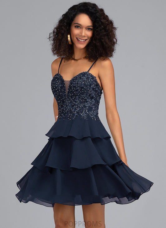 Sweetheart Homecoming Dresses Dress Homecoming Lace Chiffon Short/Mini Sequins Beading With A-Line Emmy