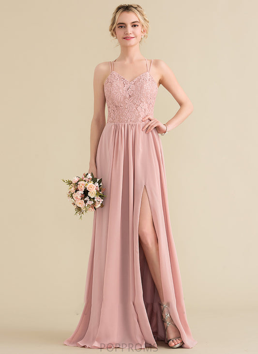 Lace Sweetheart Chiffon Front Crystal Prom Dresses Floor-Length Split With A-Line