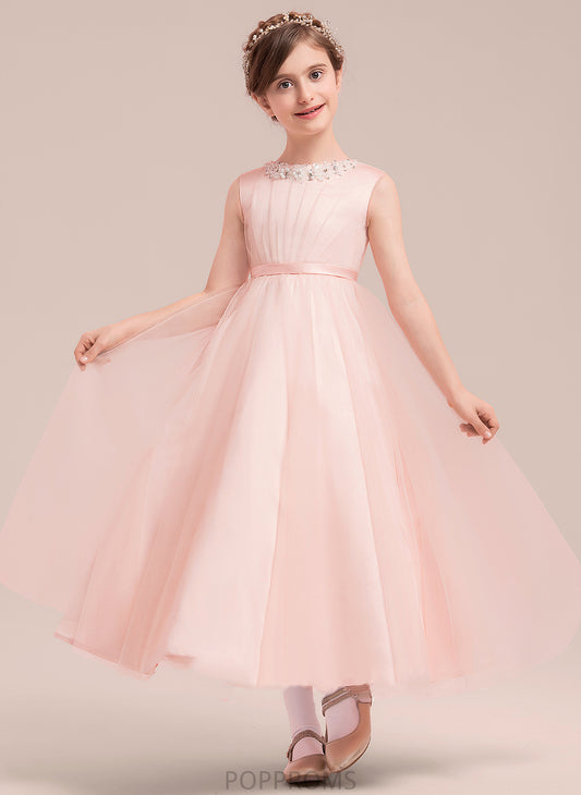 - Beading/Bow(s) Sleeveless Ankle-length A-Line/Princess Girl Juliana With Neck Flower Satin/Tulle Dress Flower Girl Dresses Scoop