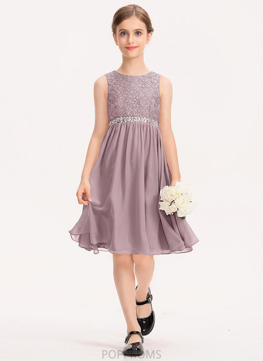 With Chiffon Beading Junior Bridesmaid Dresses Knee-Length Bow(s) Neck Payton A-Line Lace Scoop