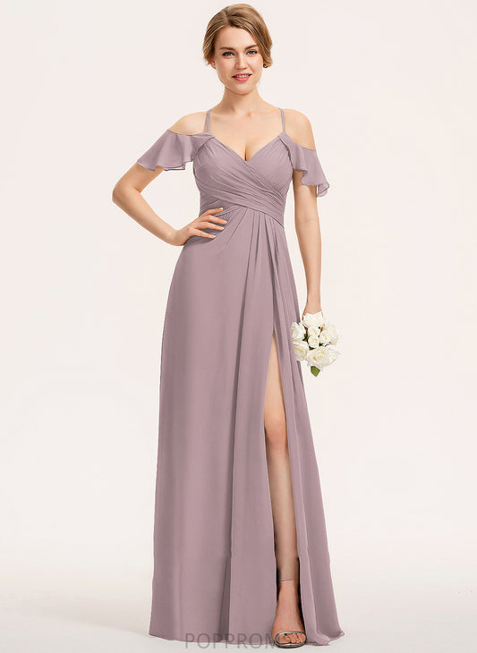 Silhouette Neckline Ruffle Floor-Length Fabric CascadingRuffles Embellishment A-Line V-neck SplitFront Length Lyla Bridesmaid Dresses