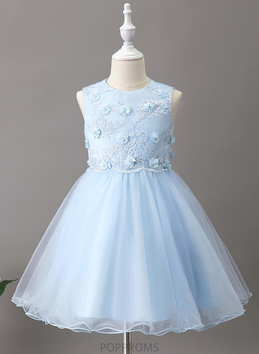 Tulle/Lace Flower Girl Dresses - Sleeveless Audrey Knee-length Dress Flower A-Line With Flower(s) Girl Neck Scoop