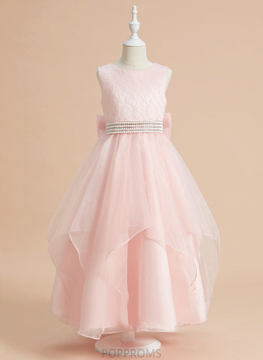 Dress Neck With Scoop Flower Girl Dresses Girl - Sleeveless Beading/Bow(s) Ball-Gown/Princess Iris Organza/Lace Flower Ankle-length