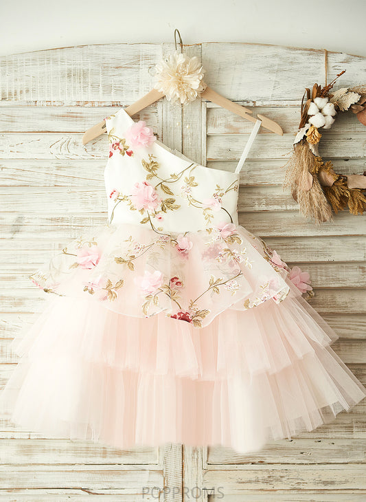 - A-Line With Sleeveless Flower Dress Flower(s) Josephine Tulle Girl Knee-length Flower Girl Dresses One-Shoulder