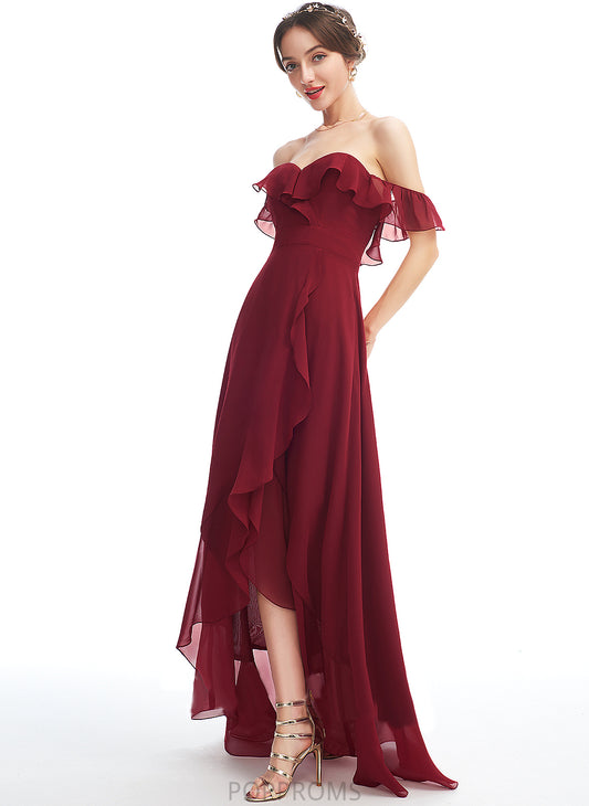 Ruffle With Split Front A-Line Off-the-Shoulder Dress Jocelyn Asymmetrical Cocktail Dresses Chiffon Cocktail