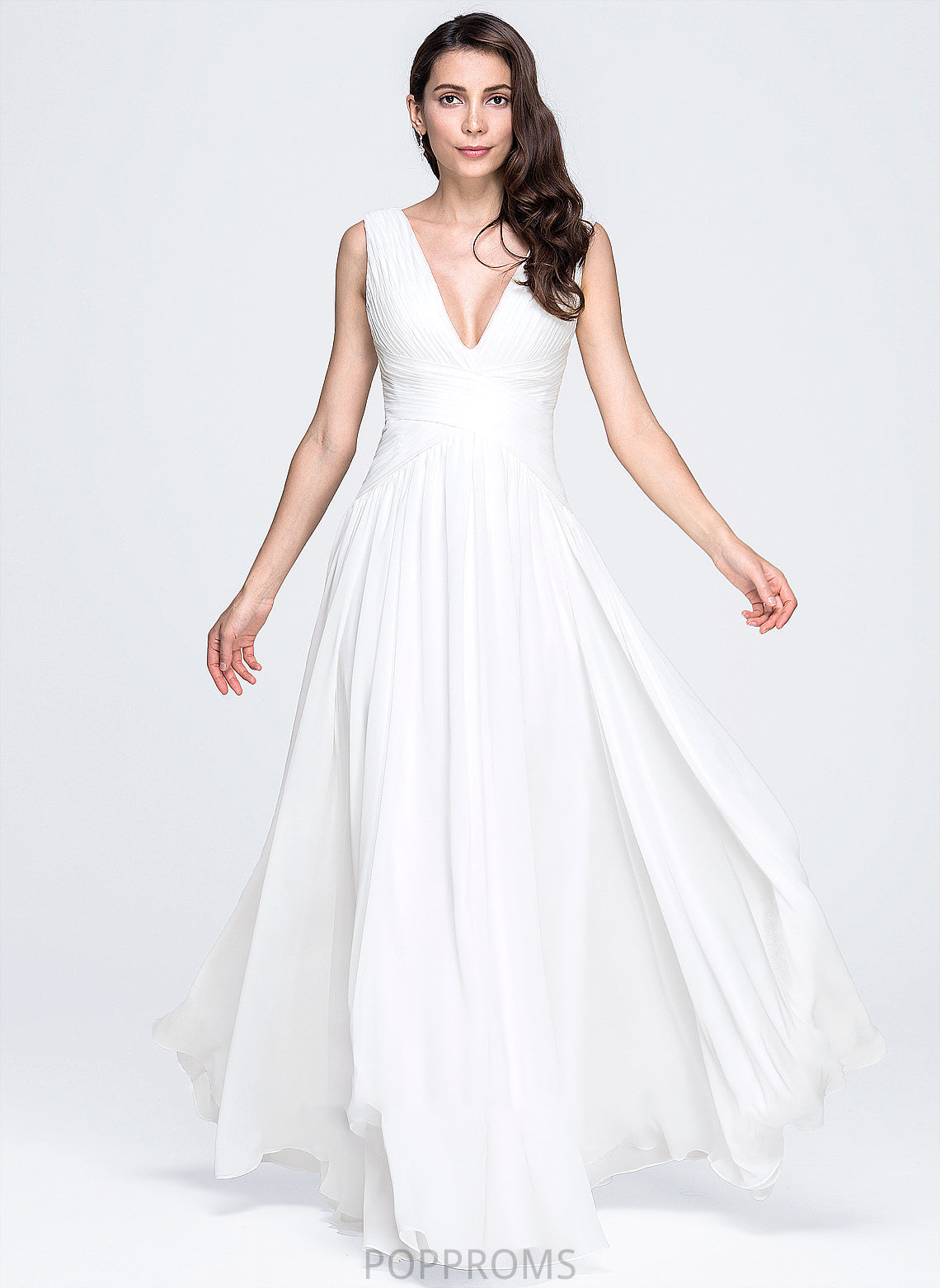 Wedding A-Line V-neck Ruffle Chiffon Jocelyn Floor-Length Wedding Dresses With Dress