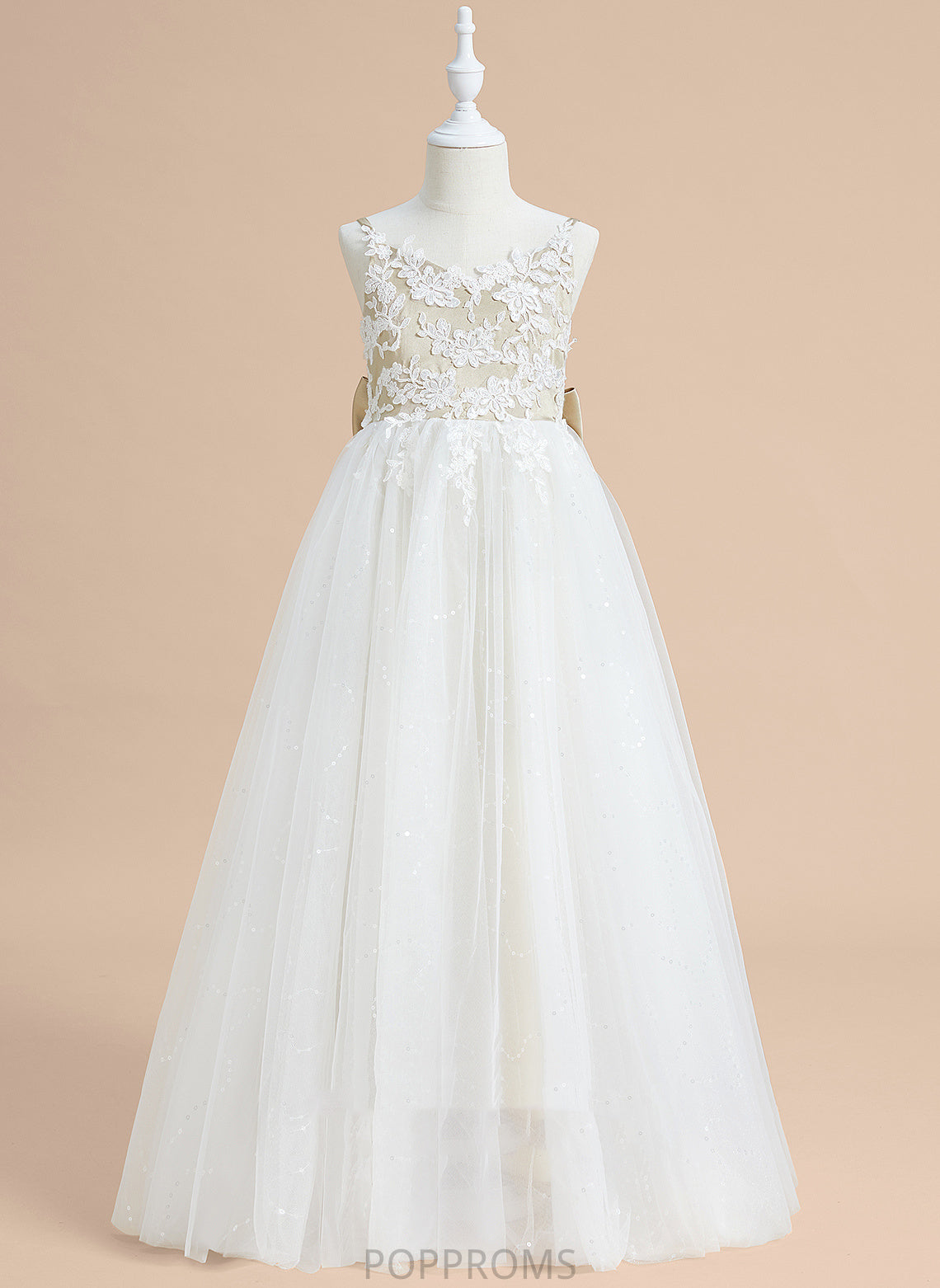 Floor-length V-neck Lace/Bow(s) With Dress - Flower Girl Dresses Virginia Ball-Gown/Princess Girl Sleeveless Satin/Tulle Flower