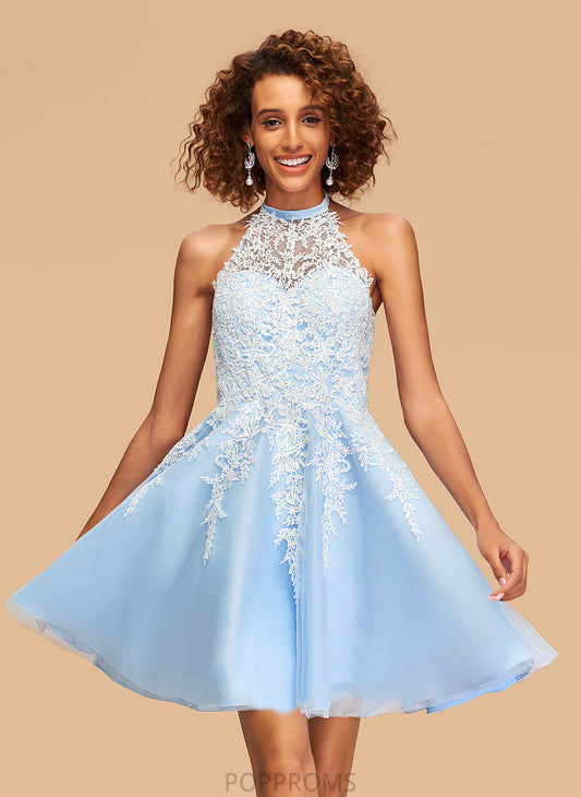 Short/Mini Dress Halter Tulle Lace A-Line Homecoming With Lyla Homecoming Dresses