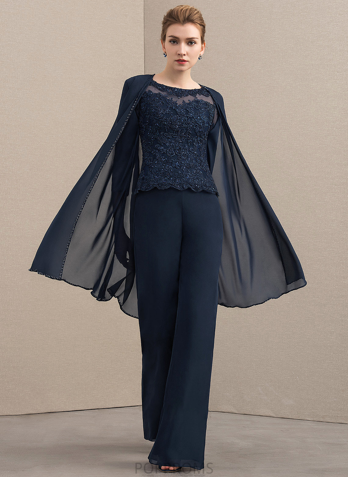 Dress Chiffon Mother Lace Neck Jumpsuit/Pantsuit Mother of the Bride Dresses Beading of Scoop Floor-Length Giana the With Bride