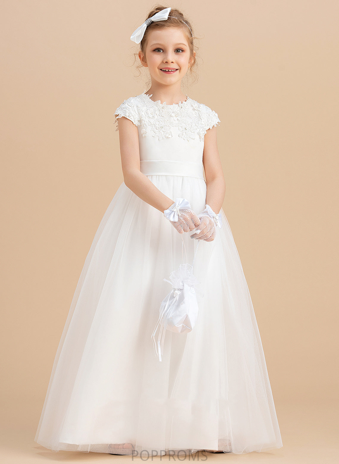 Floor-length Flower - Ball Scoop Girl Neck Satin/Tulle Ximena Beading/Appliques Sleeveless With Flower Girl Dresses Gown Dress