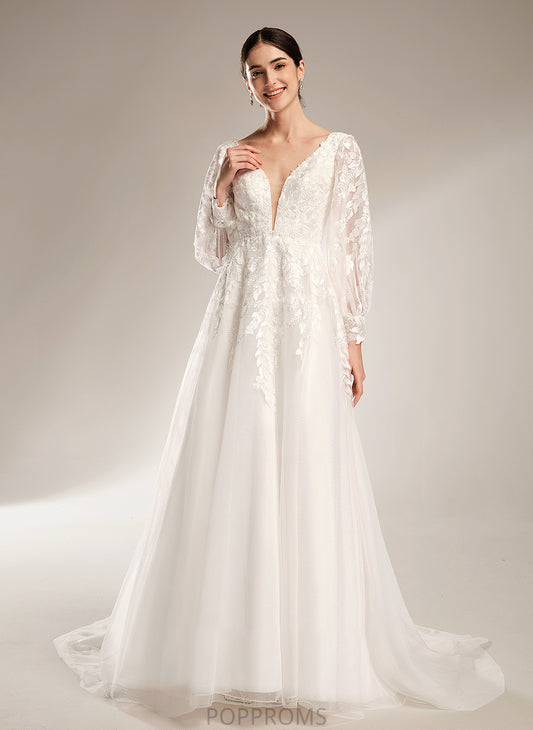 V-neck Dress Chapel Wedding Dresses Sequins Wedding With Ball-Gown/Princess Train Jayleen