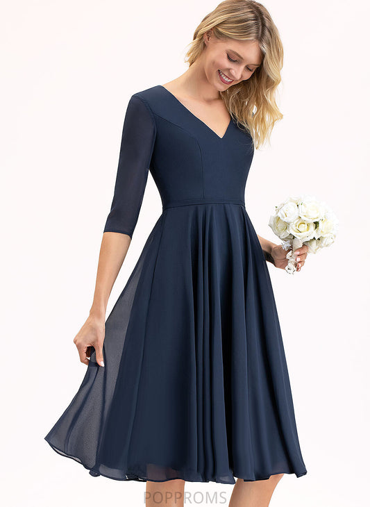 Knee-Length Chiffon A-Line Pockets Londyn Cocktail V-neck Dress With Cocktail Dresses