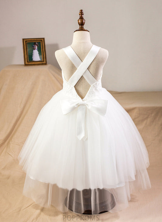 Ball-Gown/Princess Sleeveless Girl Bow(s) Jacquelyn Flower Girl Dresses With Satin/Tulle/Lace Tea-length Flower - Dress Straps