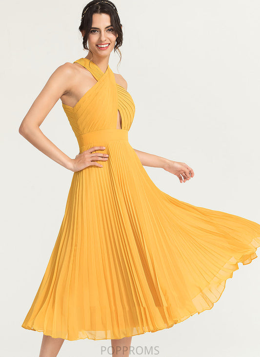 A-Line Chiffon Cocktail Cocktail Dresses Dress With V-neck Payten Pleated Tea-Length