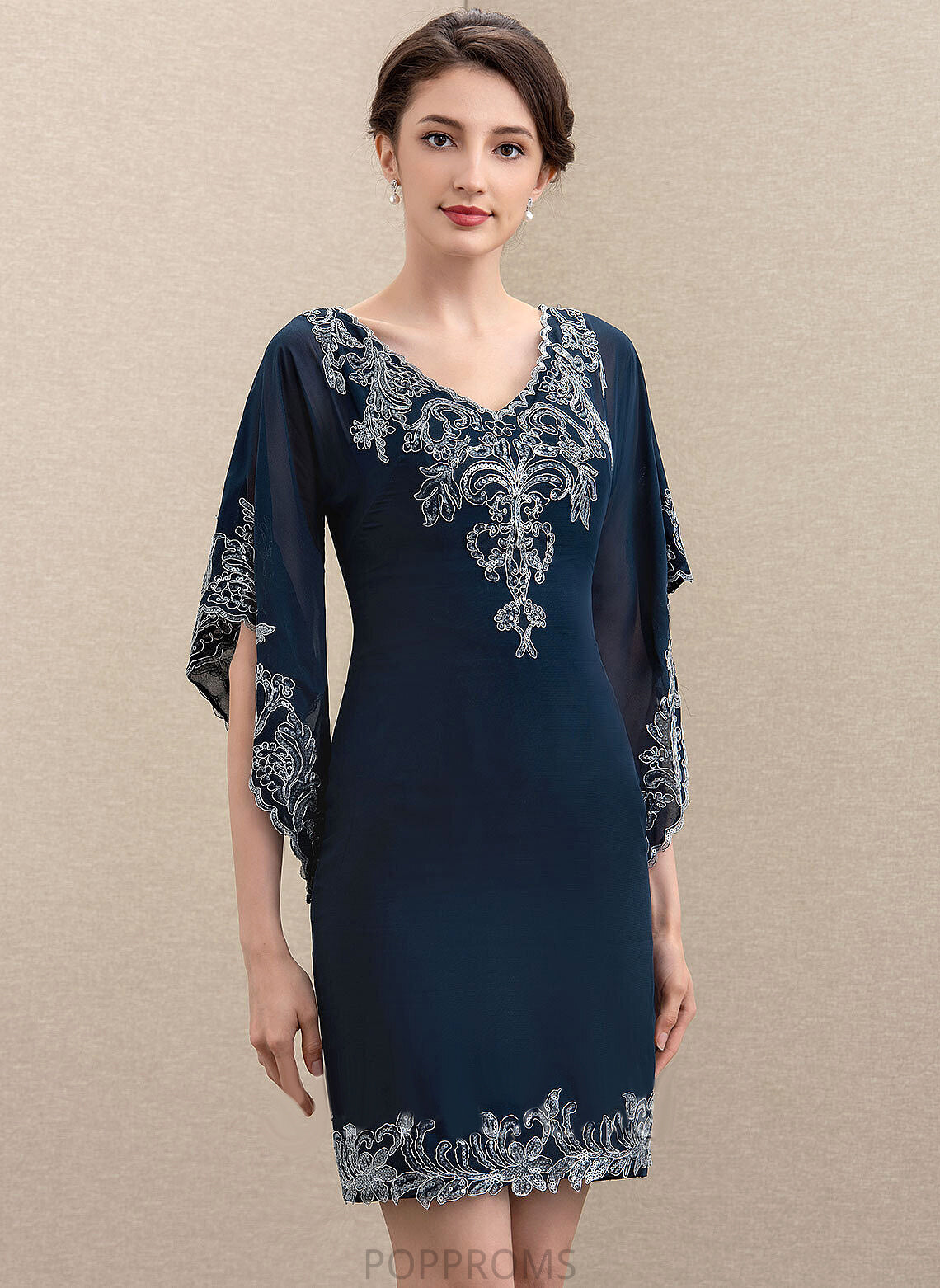 Chiffon Mother V-neck With Sequins of Mother of the Bride Dresses Dress Sheath/Column the Knee-Length Lace Bride Precious