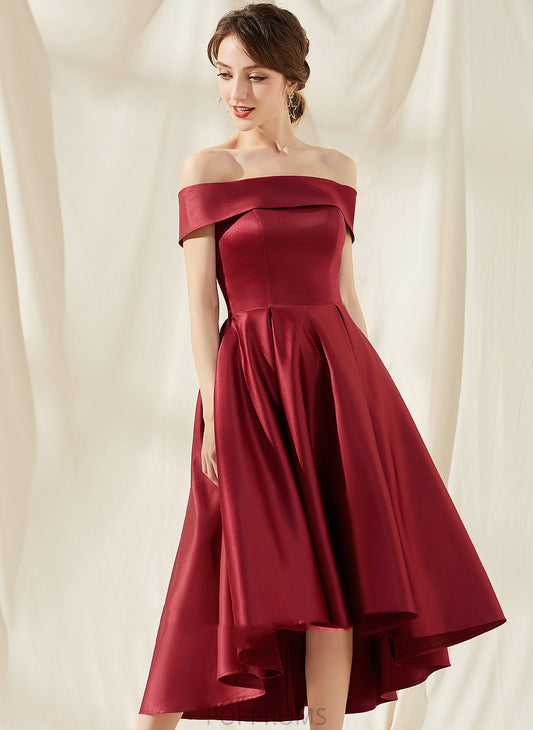 Cocktail Dresses A-Line Asymmetrical With Cocktail Pockets Dress Off-the-Shoulder Satin Elisa