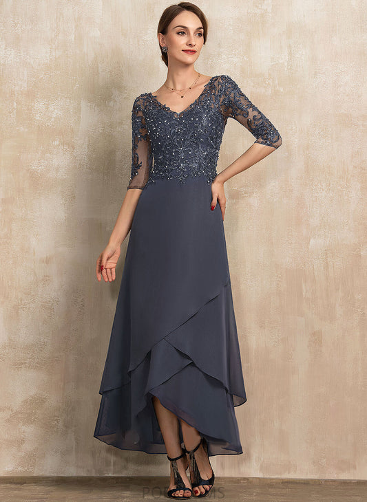 of A-Line Beading Bride Asymmetrical Dress the Lace Mother With V-neck Sequins Chiffon Mother of the Bride Dresses Callie