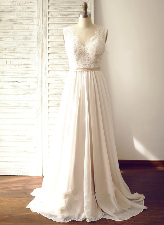 Wedding Wedding Dresses Train Aubrie Chiffon V-neck Court A-Line Dress