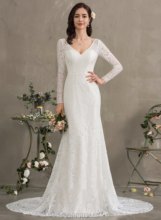 Dress Trumpet/Mermaid Court Train Wedding Lace V-neck Wedding Dresses Melinda