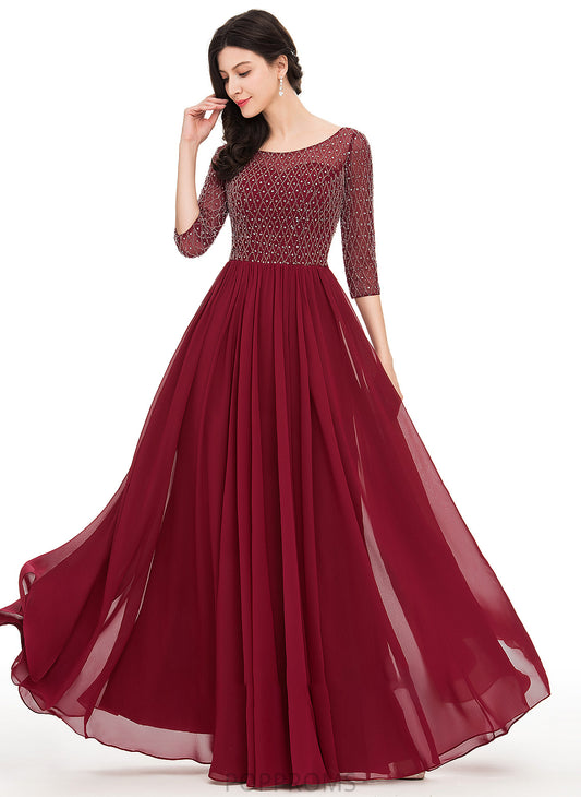 Scoop A-Line Floor-Length Beading Sequins With Neck Prom Dresses Chiffon Glenda