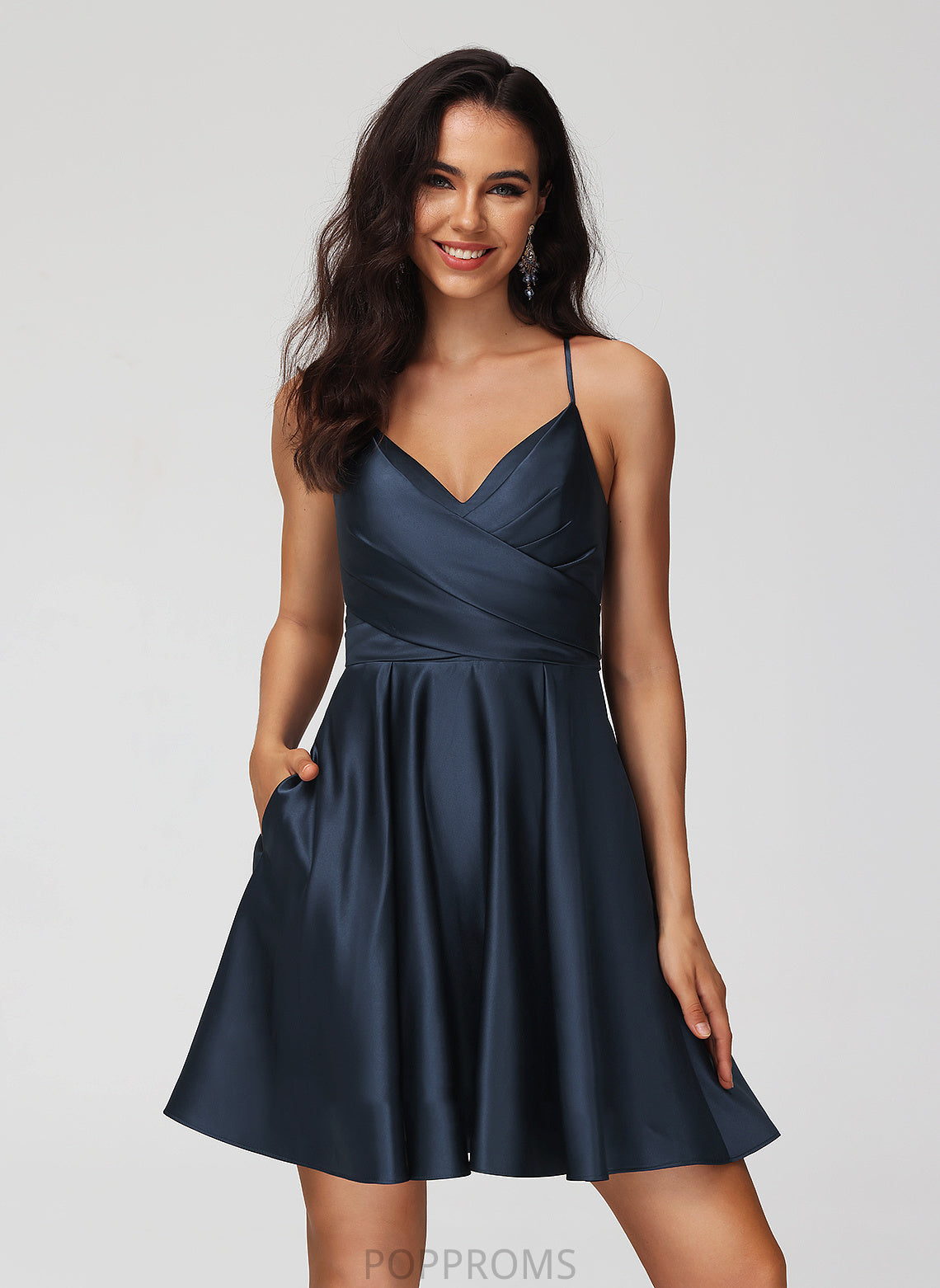 A-Line Pleated With Short/Mini Homecoming Dresses Matilda V-neck Dress Satin Homecoming