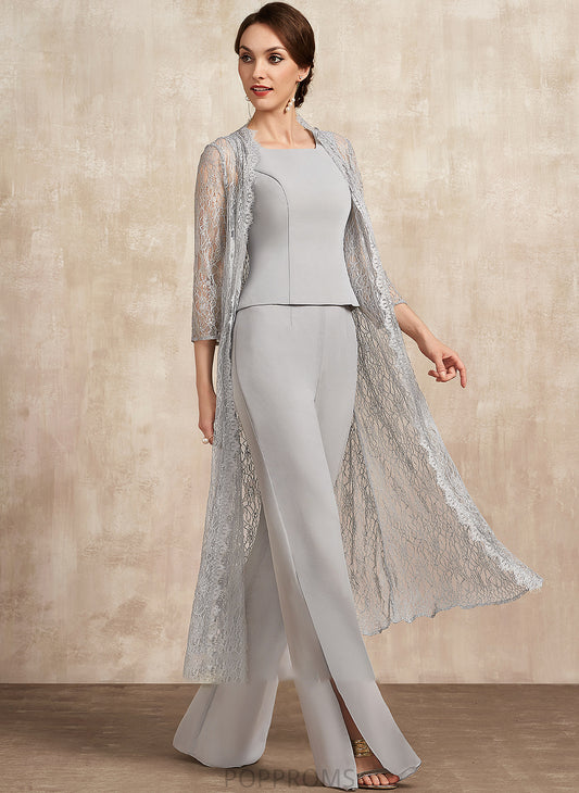 Bride Mother of the Bride Dresses of Greta Neckline Mother the Jumpsuit/Pantsuit Dress Chiffon Floor-Length Square