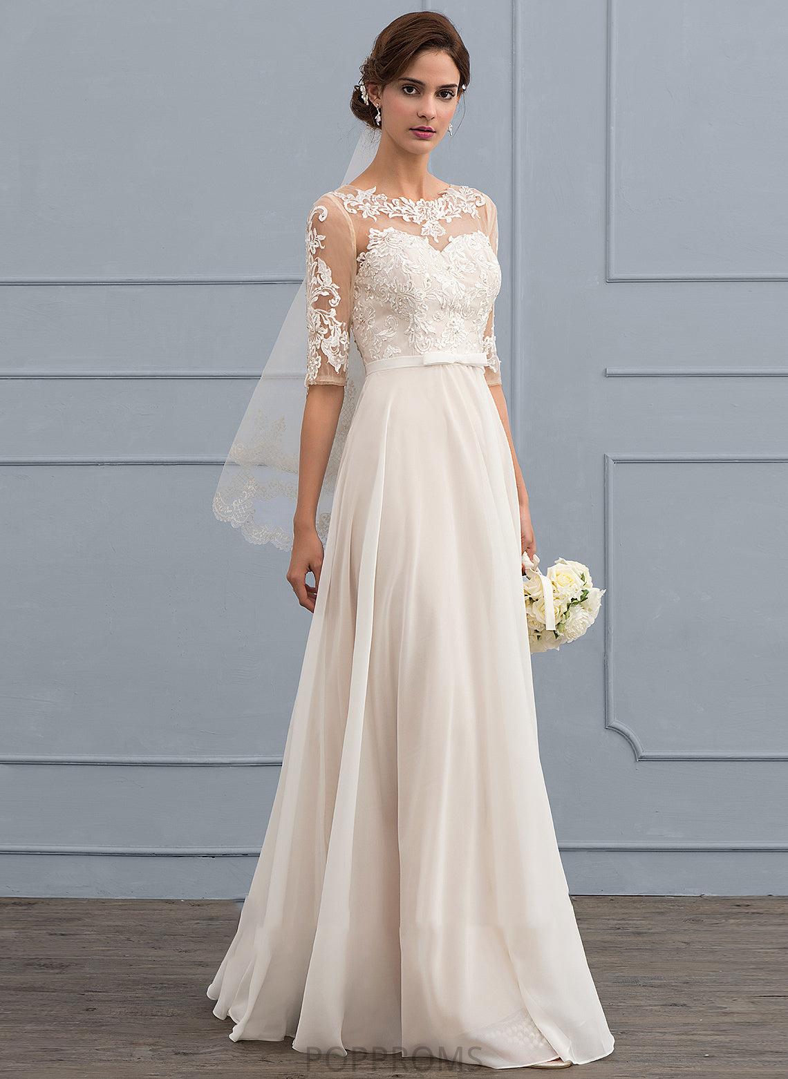 Wedding Dresses Dress Chiffon Bow(s) Beading A-Line Illusion Wedding With Marcia Floor-Length Sequins