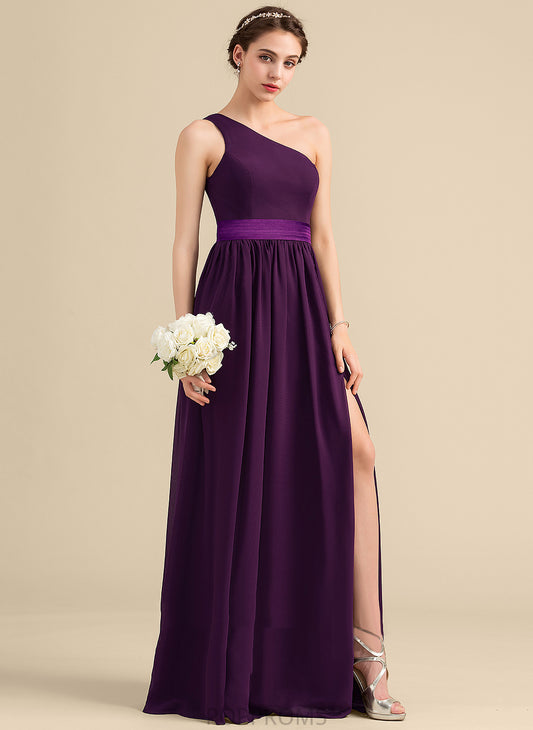 Neckline Ruffle Silhouette Floor-Length One-Shoulder Length A-Line Fabric Embellishment SplitFront Joanne Spaghetti Staps Bridesmaid Dresses