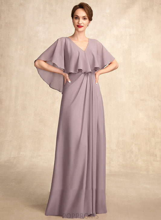 the Ruffle Bride Chiffon Floor-Length Mother of the Bride Dresses Mother Dress With Kaylyn A-Line V-neck of