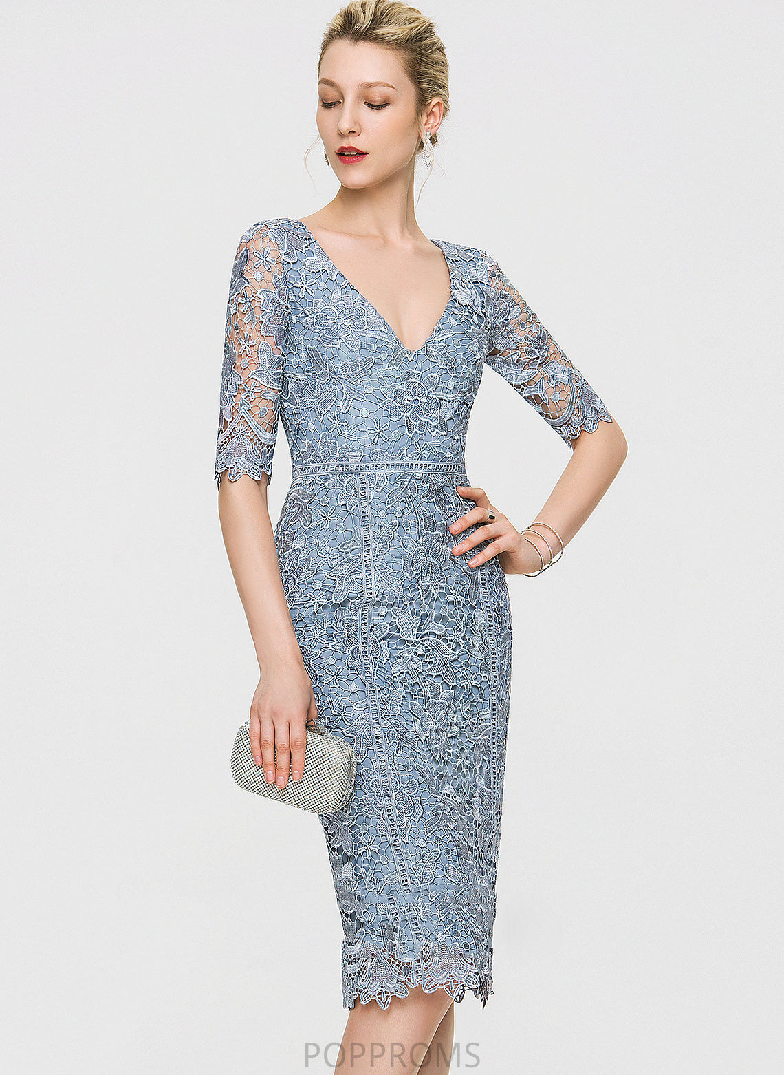 Lace Miranda Sheath/Column Dress Cocktail Dresses Knee-Length Cocktail V-neck