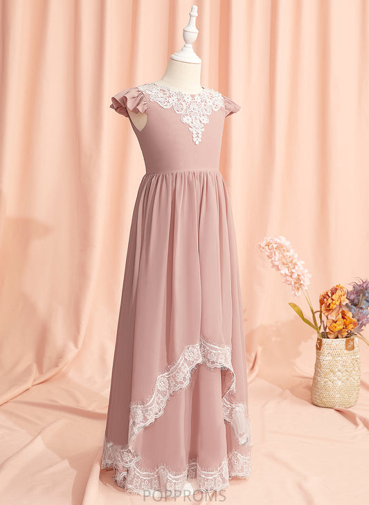 Flower A-Line Chiffon/Lace - Floor-length Gabriela Neck Sleeves Girl Back With Lace/V Flower Girl Dresses Short Scoop Dress