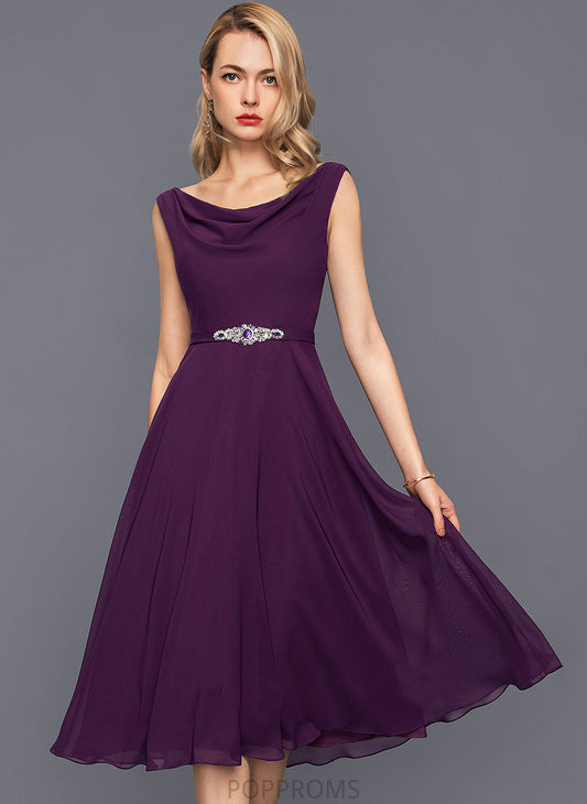 Yvonne Cocktail With Beading Cocktail Dresses Neck Chiffon Knee-Length Dress Cowl Sequins A-Line