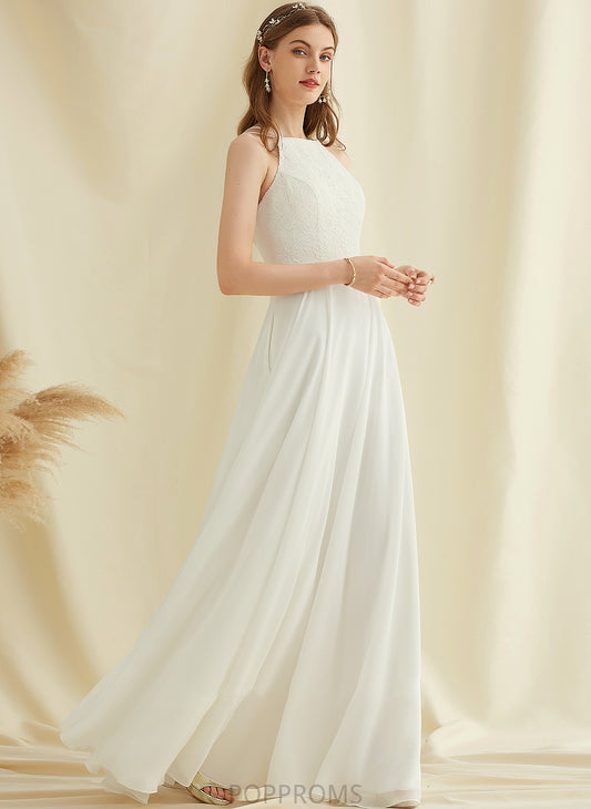 Wedding Dresses Lace Floor-Length Neck Dress Pockets Chiffon A-Line Wedding Madilyn With Scoop