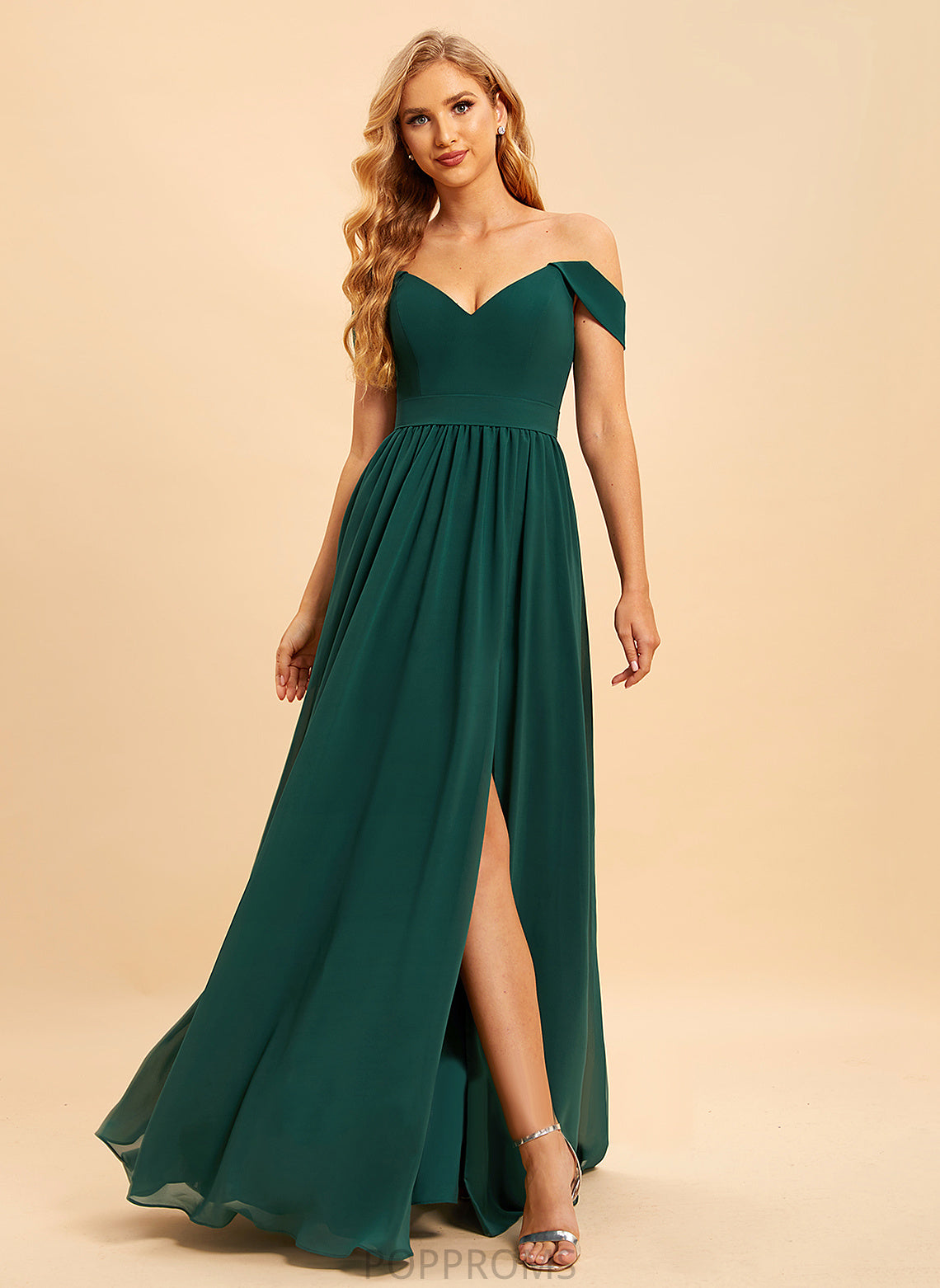 Off-the-Shoulder A-Line Fabric Embellishment Length Floor-Length SplitFront Silhouette Neckline Aleena Sleeveless Velvet Bridesmaid Dresses