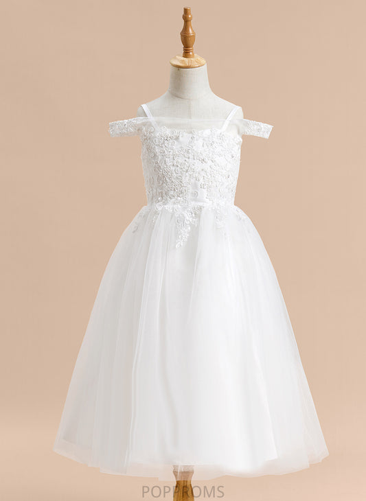 Dress Off-the-Shoulder Sleeveless Lace Tulle Flower Girl - Flower Girl Dresses Dania A-Line Tea-length With