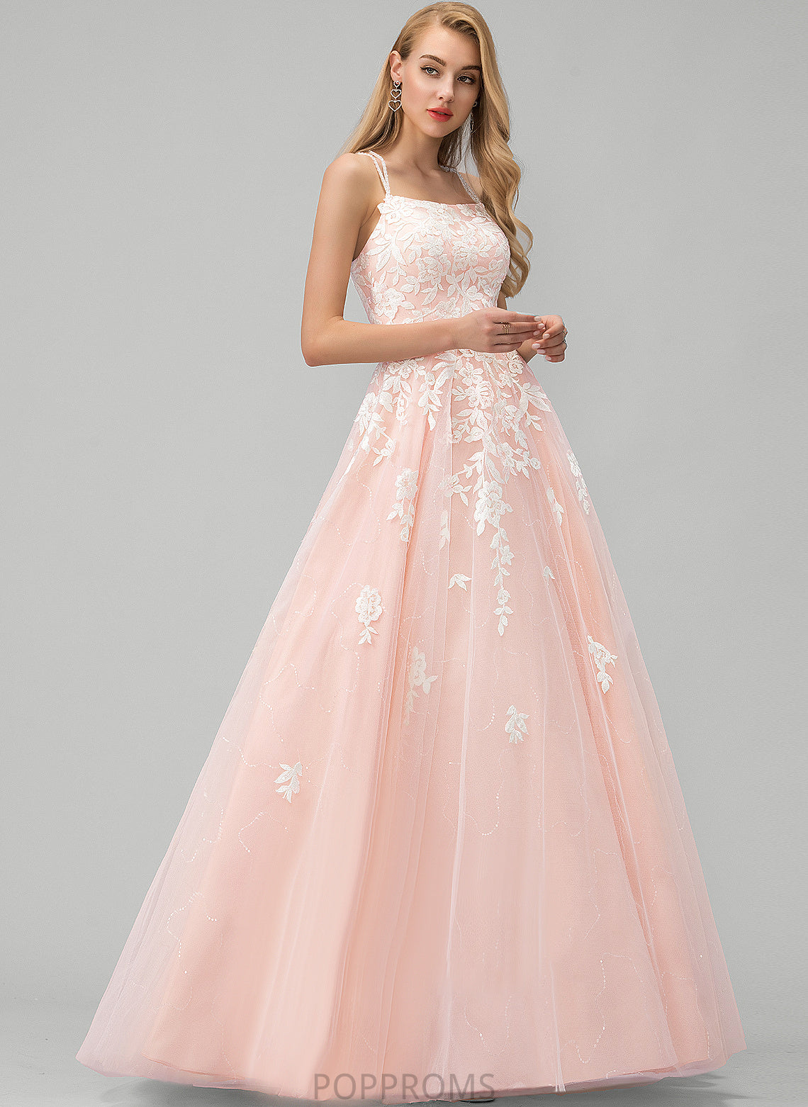 Ball-Gown/Princess Prom Dresses Alexia Square Floor-Length Sequins With Tulle Lace