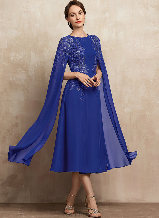 Tea-Length the Mother A-Line Sequins of Mother of the Bride Dresses With Dress Judith Scoop Chiffon Lace Bride Neck