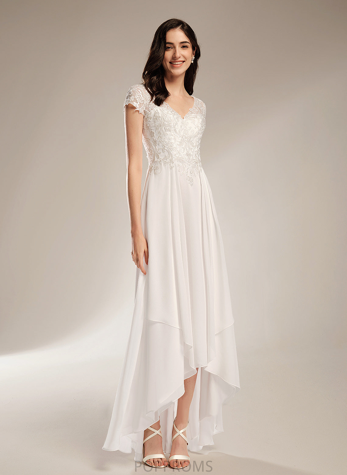 Wedding Dresses Chiffon Asymmetrical A-Line Dress Wedding Janey Lace V-neck