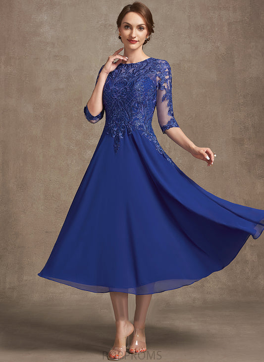 Lilly Scoop of A-Line Chiffon the Neck Dress Sequins Lace With Mother of the Bride Dresses Mother Tea-Length Bride