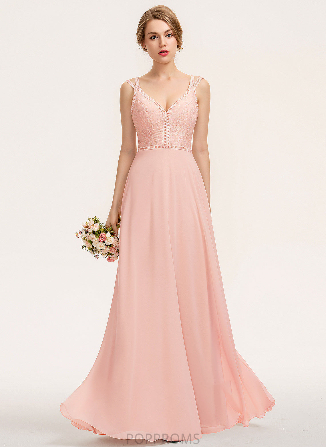 V-neck Length A-Line Straps Fabric Lace Floor-Length Neckline Silhouette Sophie V-Neck Sleeveless Bridesmaid Dresses