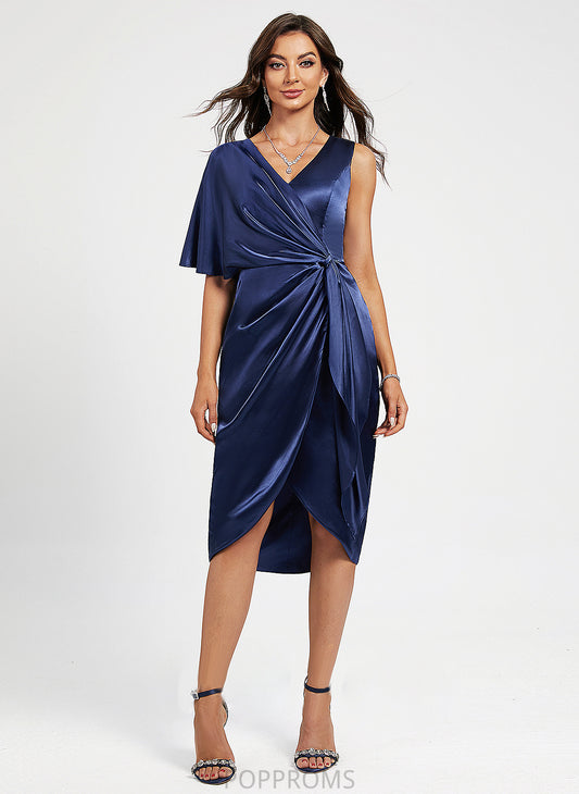 Pleated Split Dress Cocktail Cocktail Dresses Charmeuse V-neck Asymmetrical Sheath/Column With Lilly Front