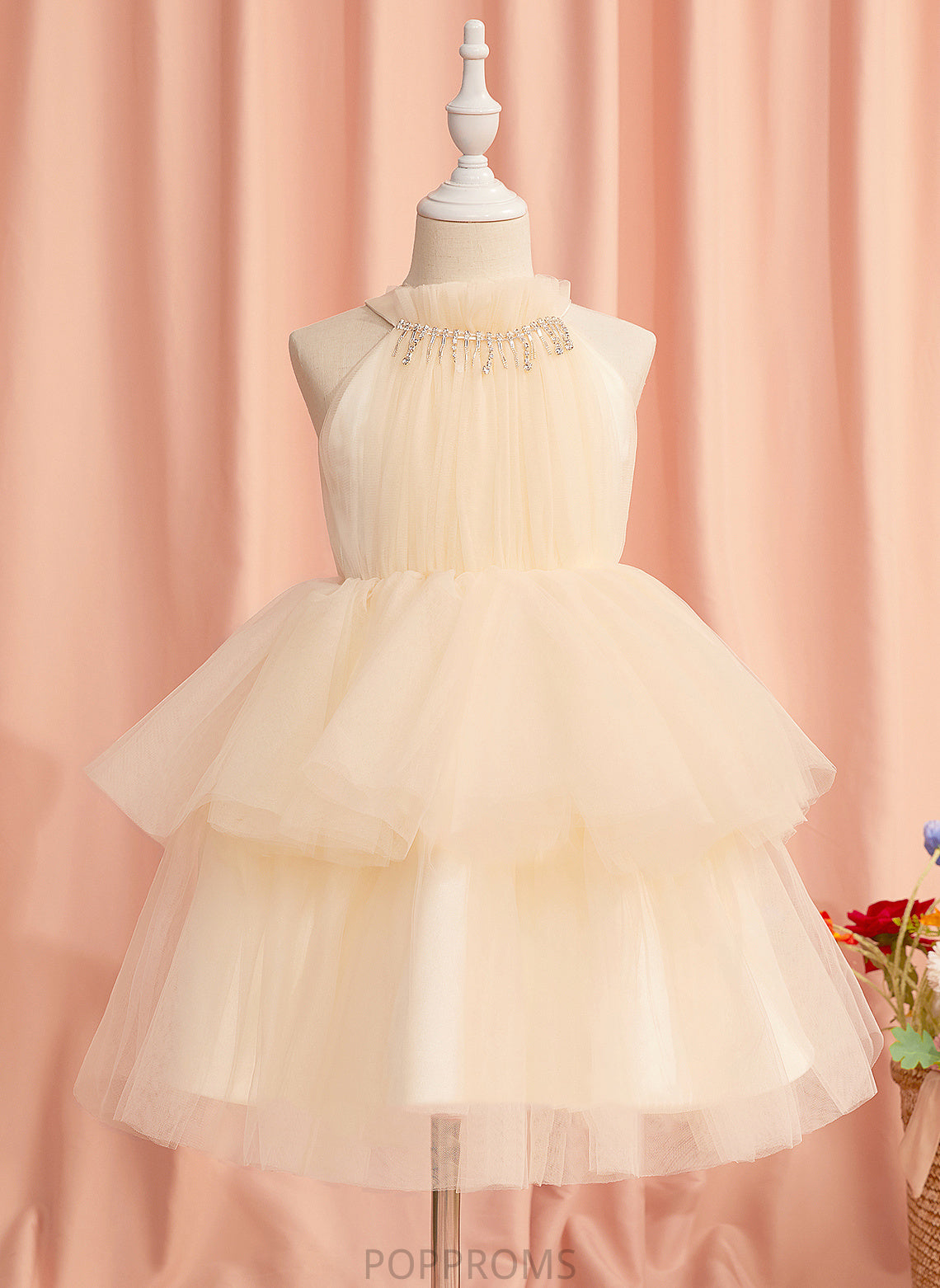 High Flower Girl Dresses With Girl Knee-length Dress Sleeveless - Rhinestone Neck Tulle Flower Ball-Gown/Princess Aaliyah