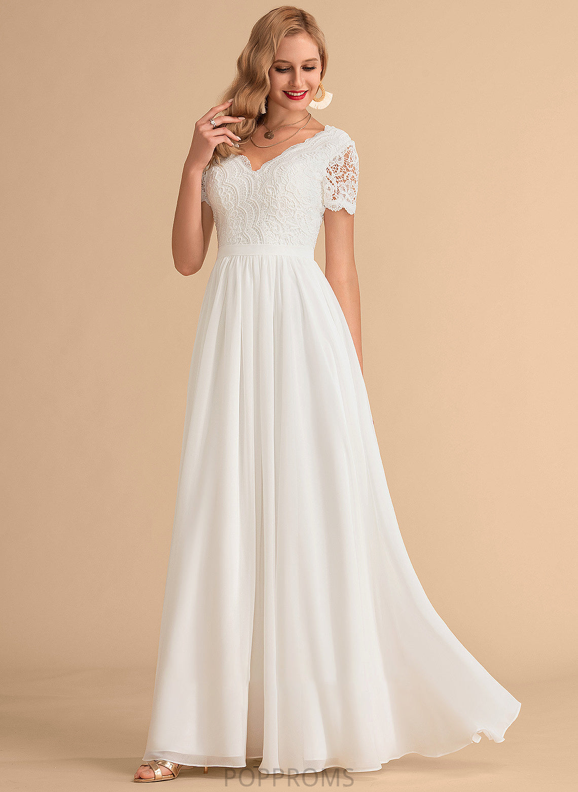 Dress Wedding Wedding Dresses Lace Krystal Chiffon V-neck A-Line Floor-Length