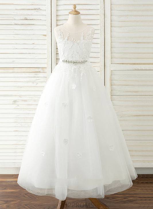 Monica Flower Girl Dresses Flower Scoop A-Line Girl Floor-length Dress Tulle/Lace Sleeveless - Neck